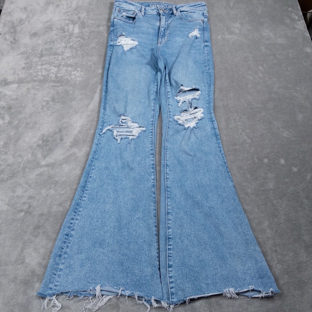 American Eagle Jeans Womens 8 Super Hi Rise Flare Blue Light Wash Stretch